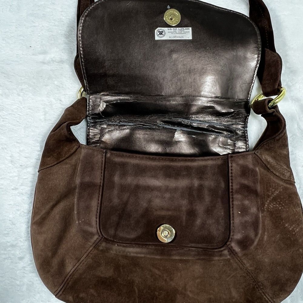J Renee Suede Vintage Brown Handbag Purse Boho Hippy Cottage Core 70s Fur Trim